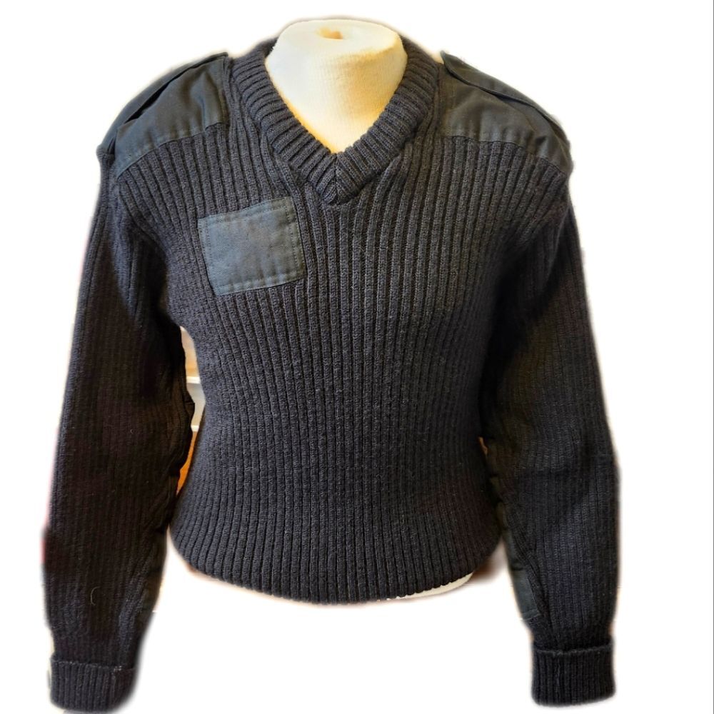 Citadel Vintage 100% Virgin Wool Black V-neck Heavy Knit Sweater, Size 48" (XL)
